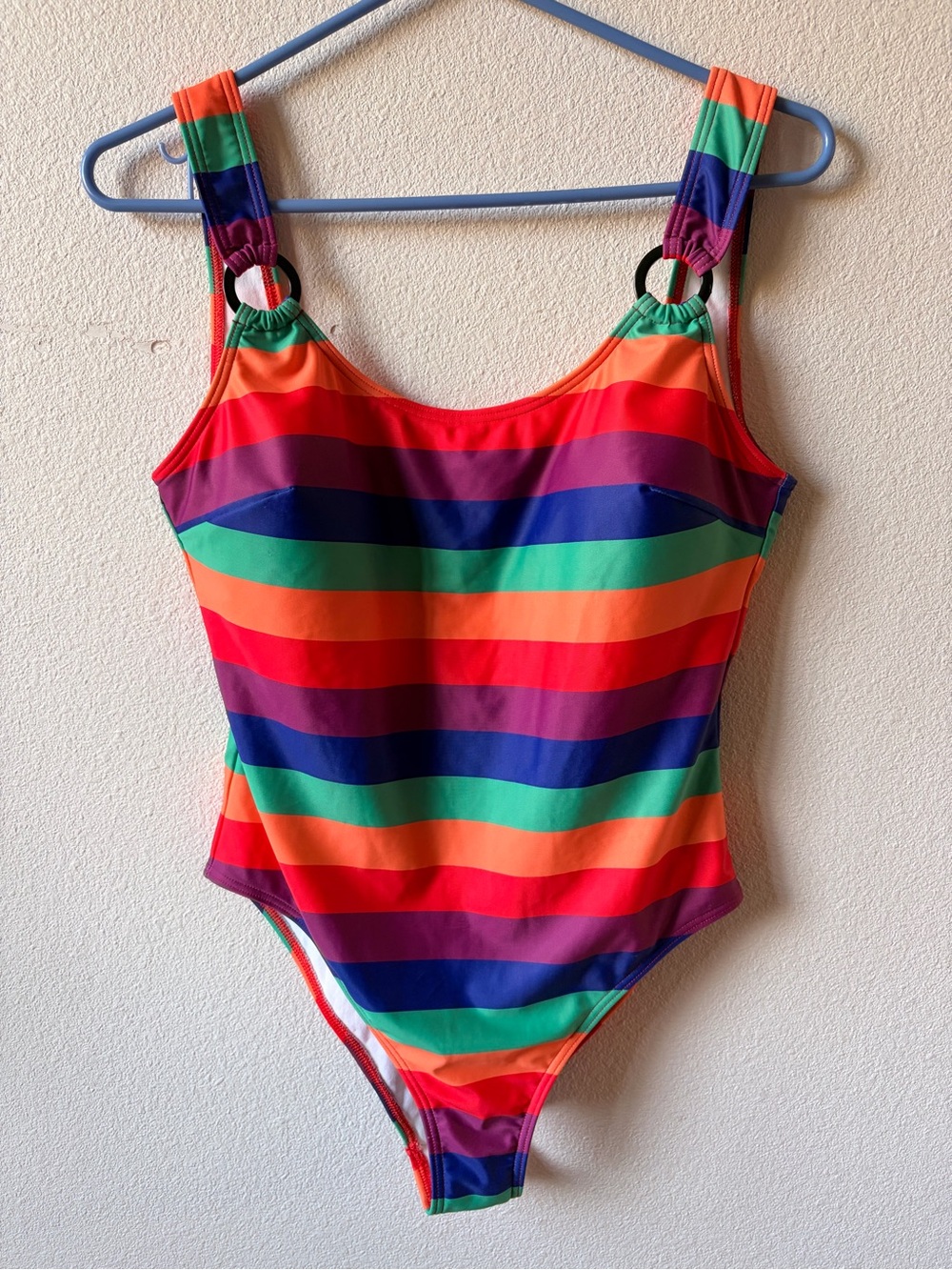 Modcloth Women’s Large Rainbow Stripe One-Piece Swimsuit with Ring Straps